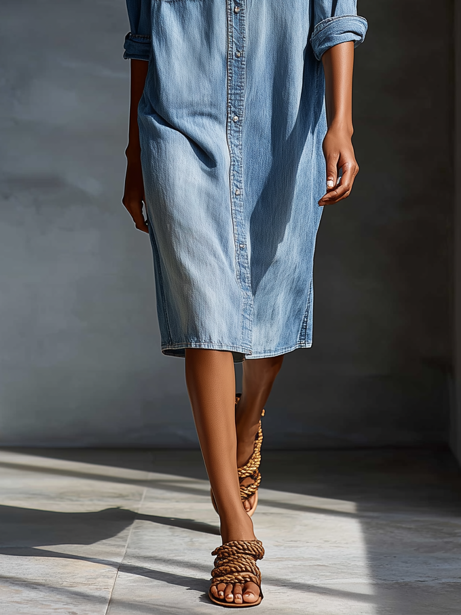 Maas & Mode® | Denim jurk met Borstzakken