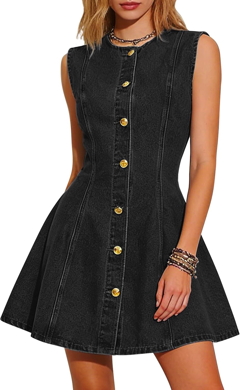 Maas & Mode® | Romy Mouwloze Denim jurk