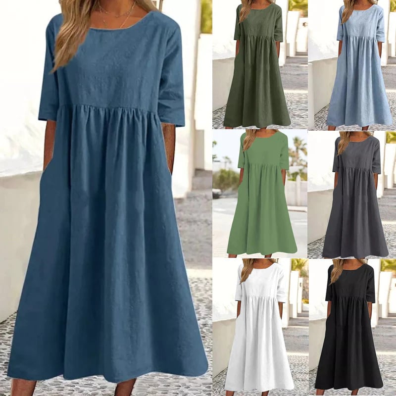 Maas & Mode® | Elegante dames jurk met Ronde Hals