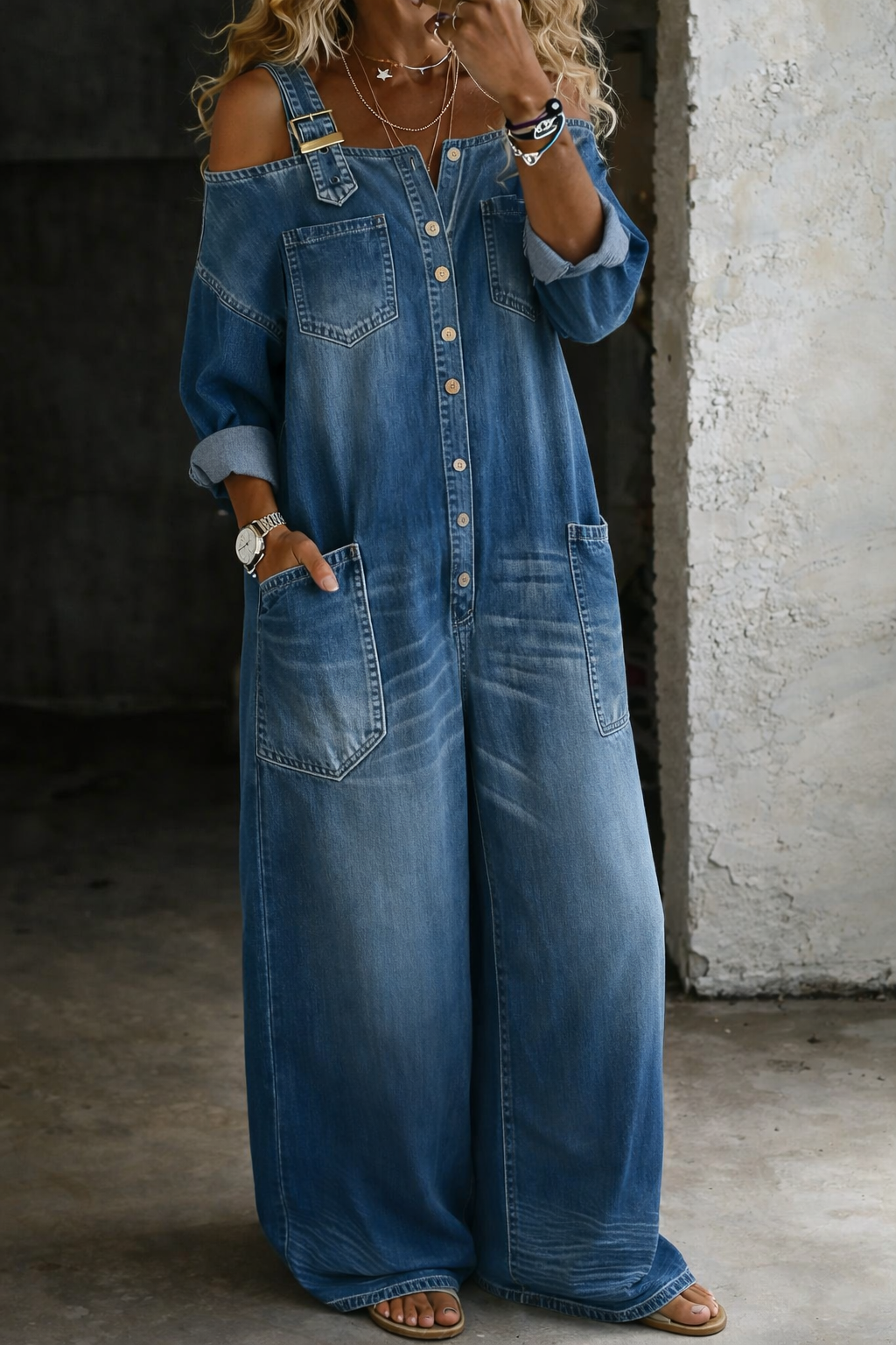 Maas & Mode® | Stephanie Schouderloze Denim Jumpsuit