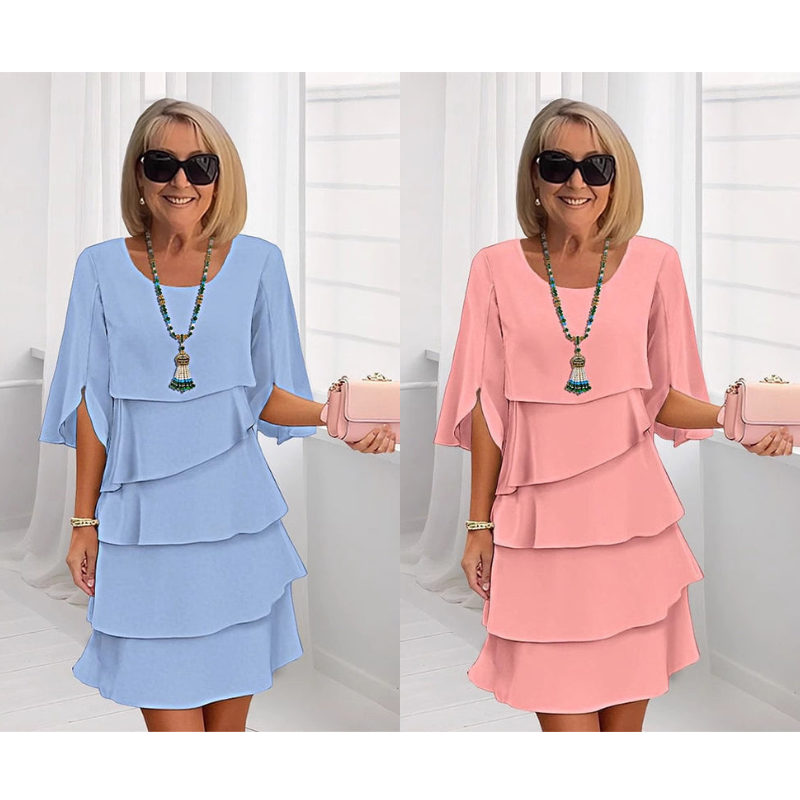 Maas & Mode® | Elegante gelaagde jurk met ruchesmouwen voor dames