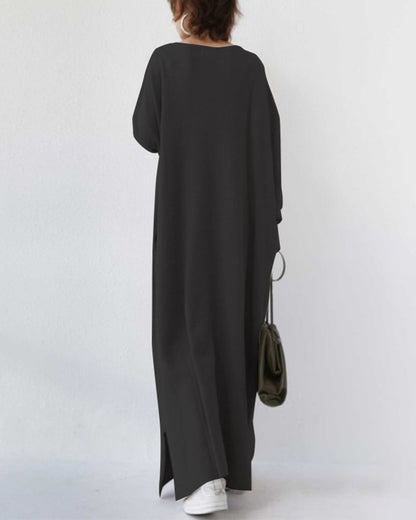 Maas & Mode® | Modieuze Lange Mouwen V-hals Jurk