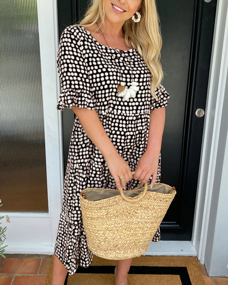 Maas & Mode® | Midi-jurk met ronde hals en stippenprint