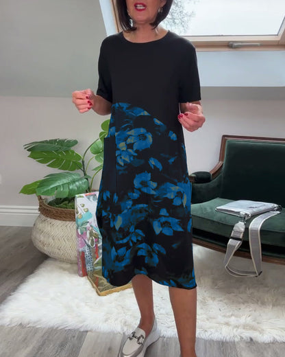 Maas & Mode® | Patchworkjurk met Ronde Halslijn en Bloemenprint