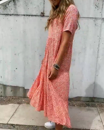 Maas & Mode® | Jurk met korte mouwen en bloemenprint