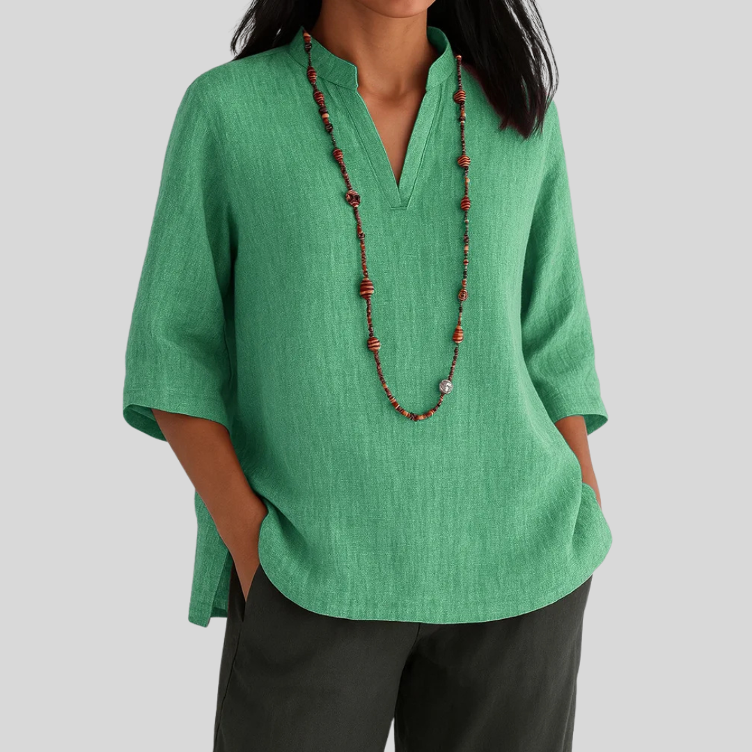 Maas & Mode® | Linnen blouse met relaxte elegantie