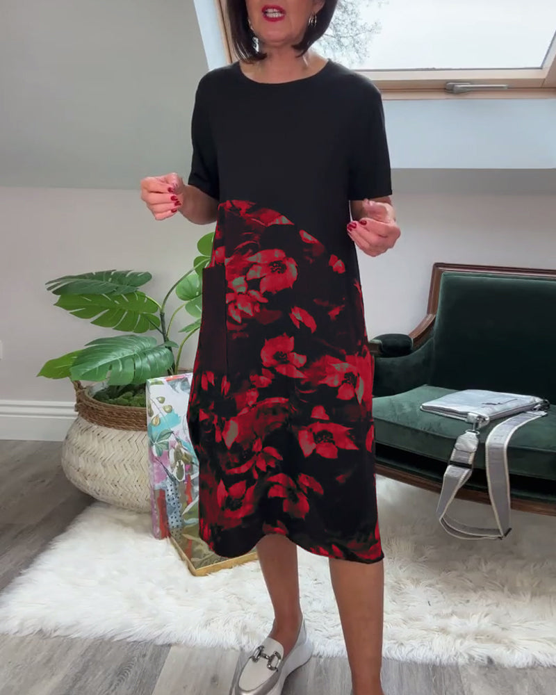 Maas & Mode® | Patchworkjurk met Ronde Halslijn en Bloemenprint