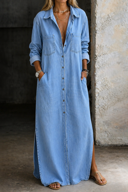 Maas & Mode® | Denim Delana knopen jurk
