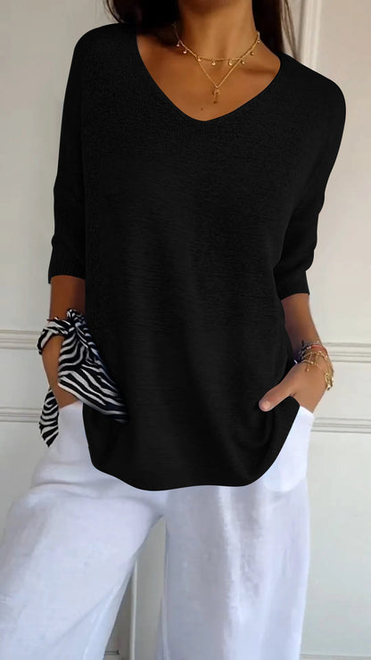 Maas & Mode® | Gebreide top met V-hals