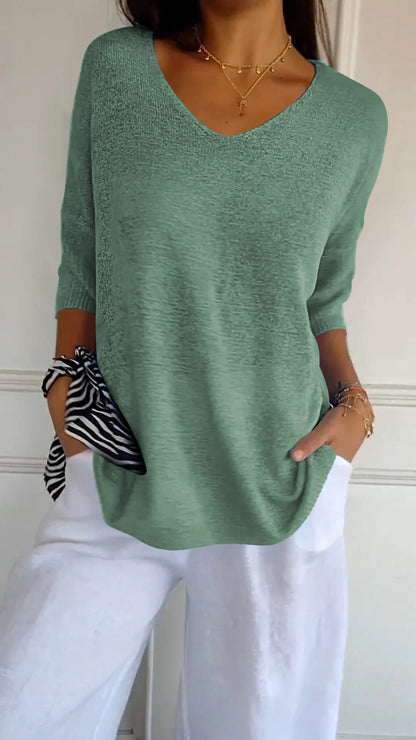 Maas & Mode® | Gebreide top met V-hals
