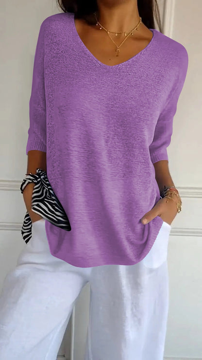Maas & Mode® | Gebreide top met V-hals