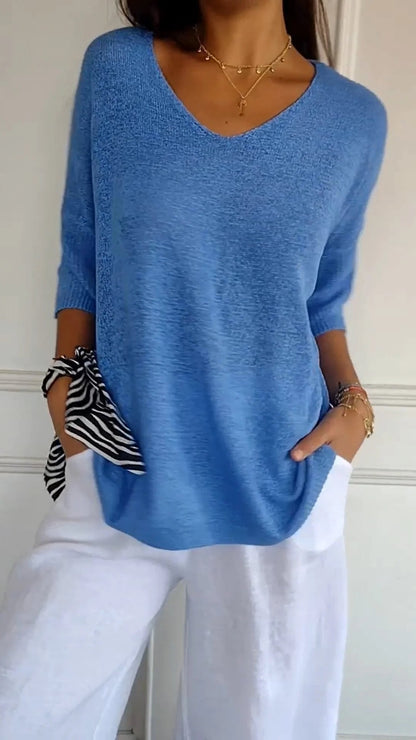 Maas & Mode® | Gebreide top met V-hals