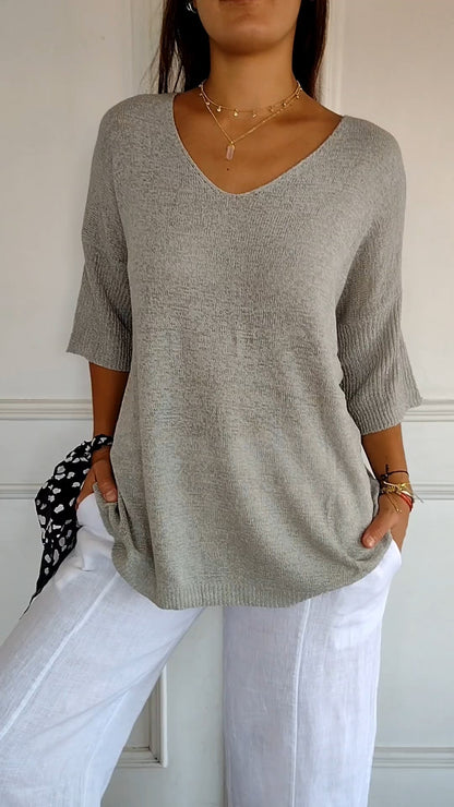Maas & Mode® | Gebreide top met V-hals