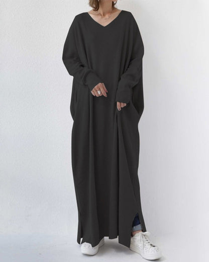 Maas & Mode® | Modieuze Lange Mouwen V-hals Jurk
