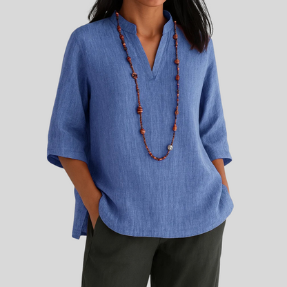 Maas & Mode® | Linnen blouse met relaxte elegantie
