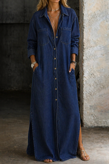 Maas & Mode® | Denim Delana knopen jurk
