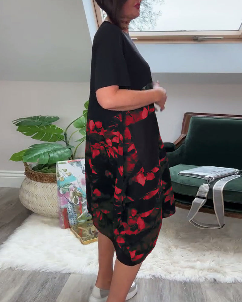 Maas & Mode® | Patchworkjurk met Ronde Halslijn en Bloemenprint