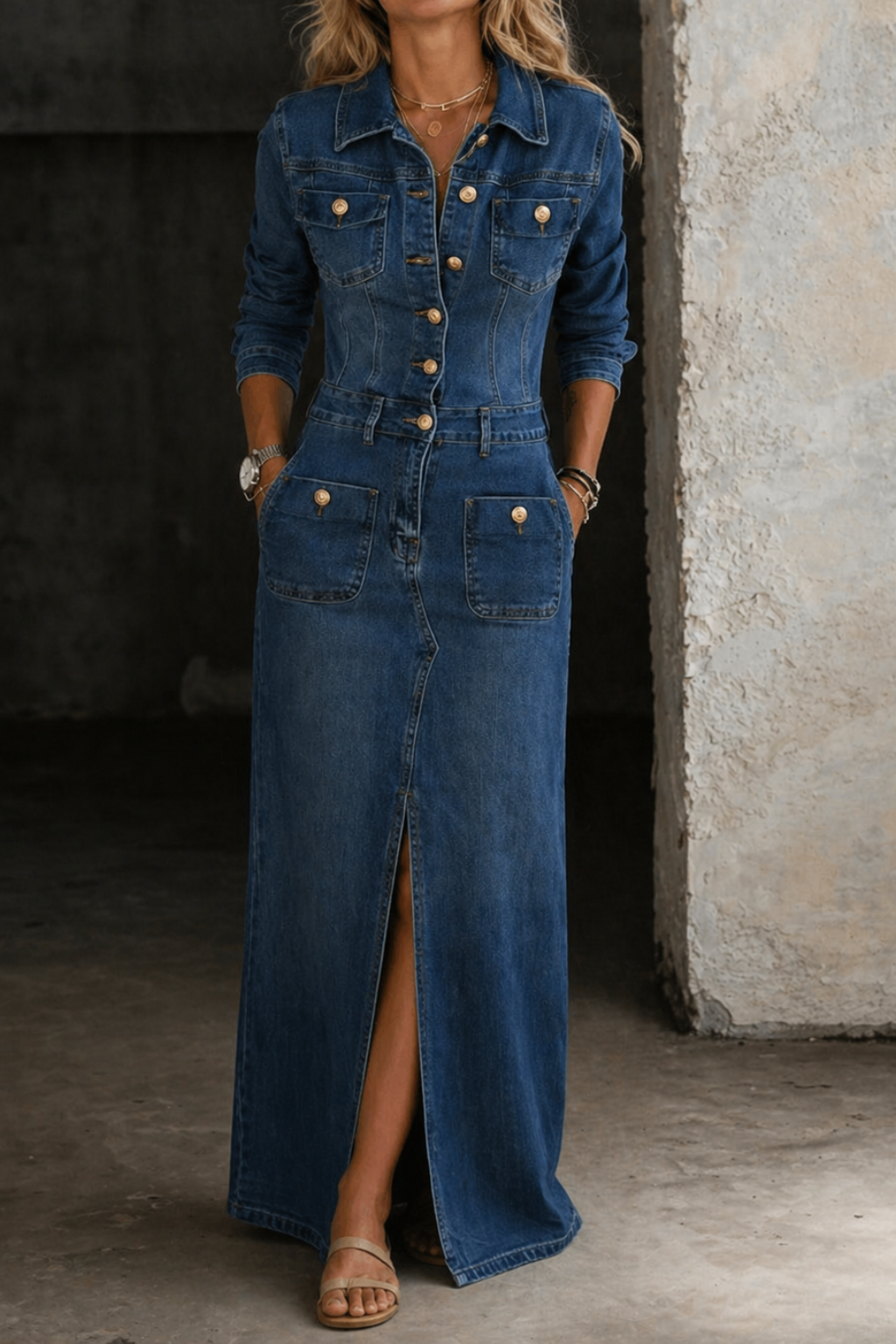 Maas & Mode® | Leila Klassieke denim jurk