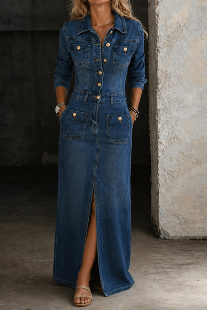 Maas & Mode® | Leila Klassieke denim jurk