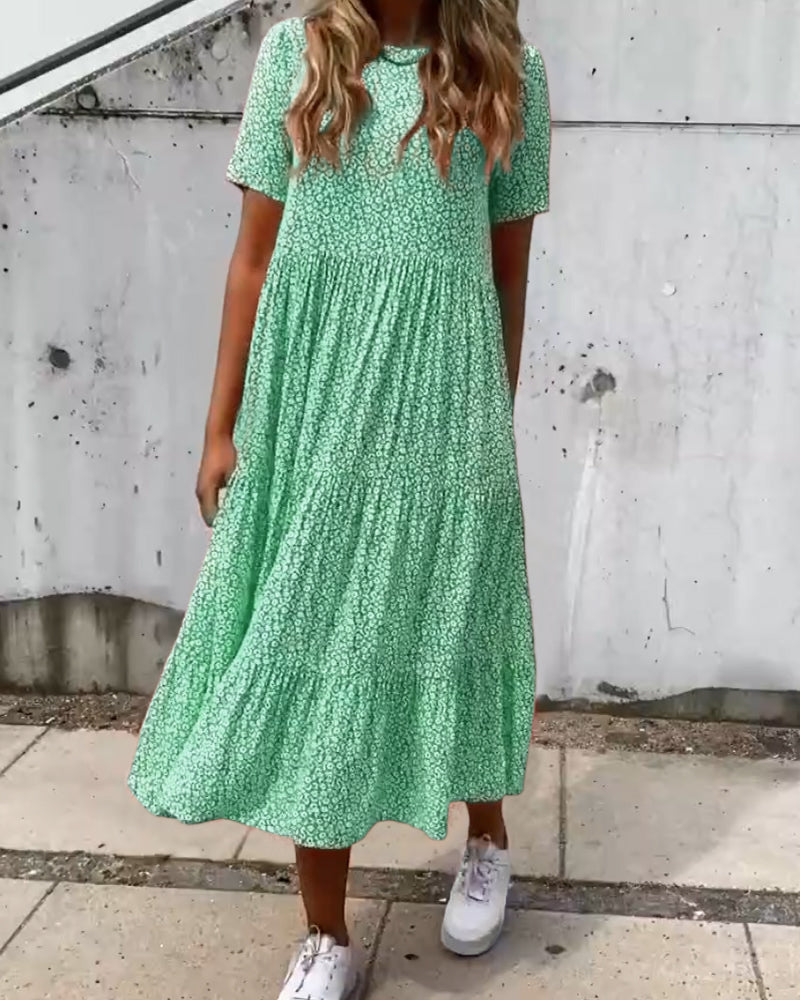 Maas & Mode® | Jurk met korte mouwen en bloemenprint