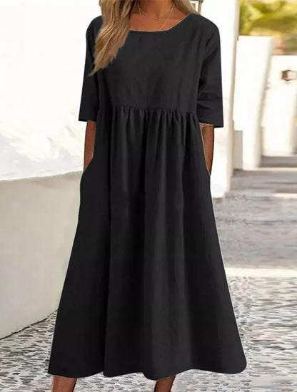 Maas & Mode® | Elegante dames jurk met Ronde Hals