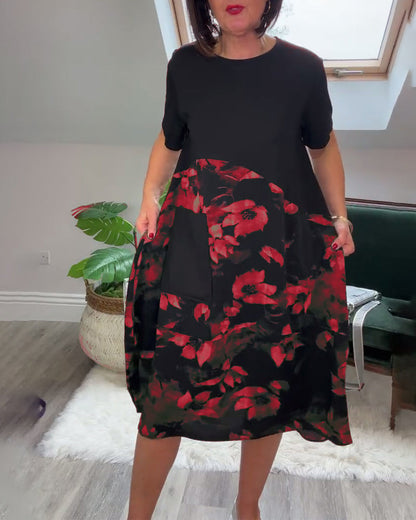 Maas & Mode® | Patchworkjurk met Ronde Halslijn en Bloemenprint