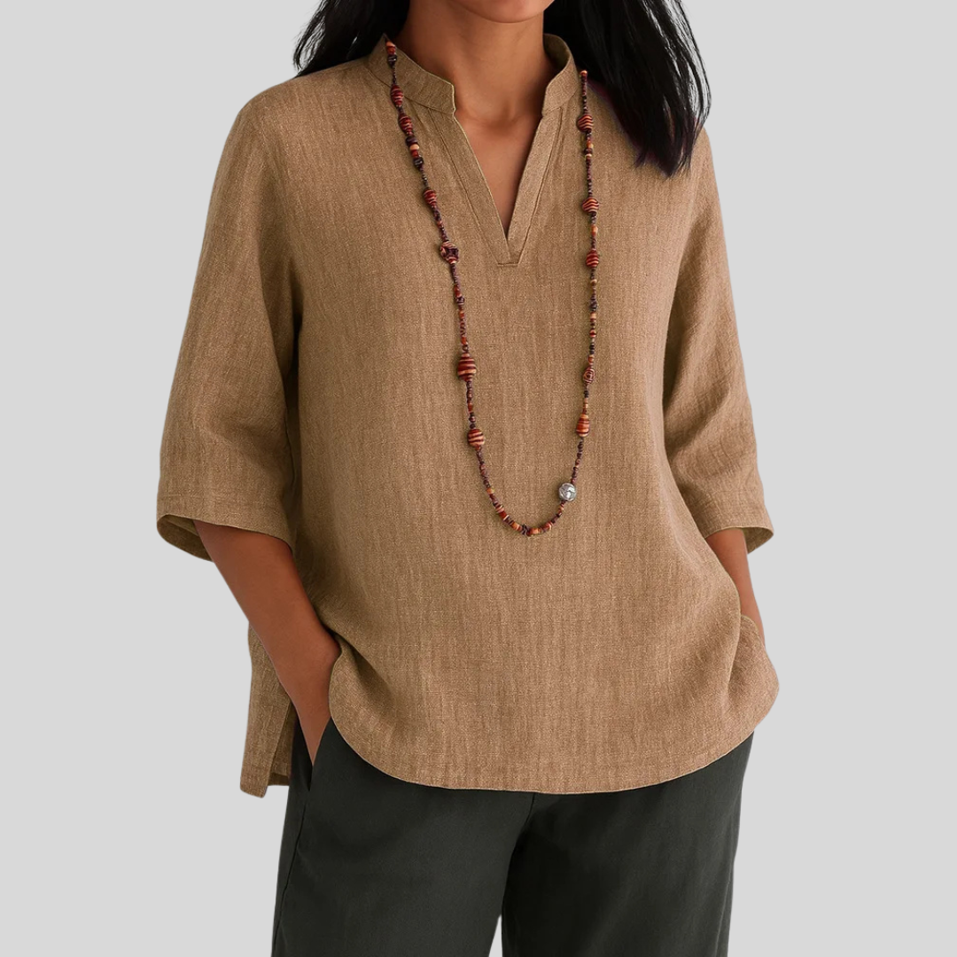 Maas & Mode® | Linnen blouse met relaxte elegantie