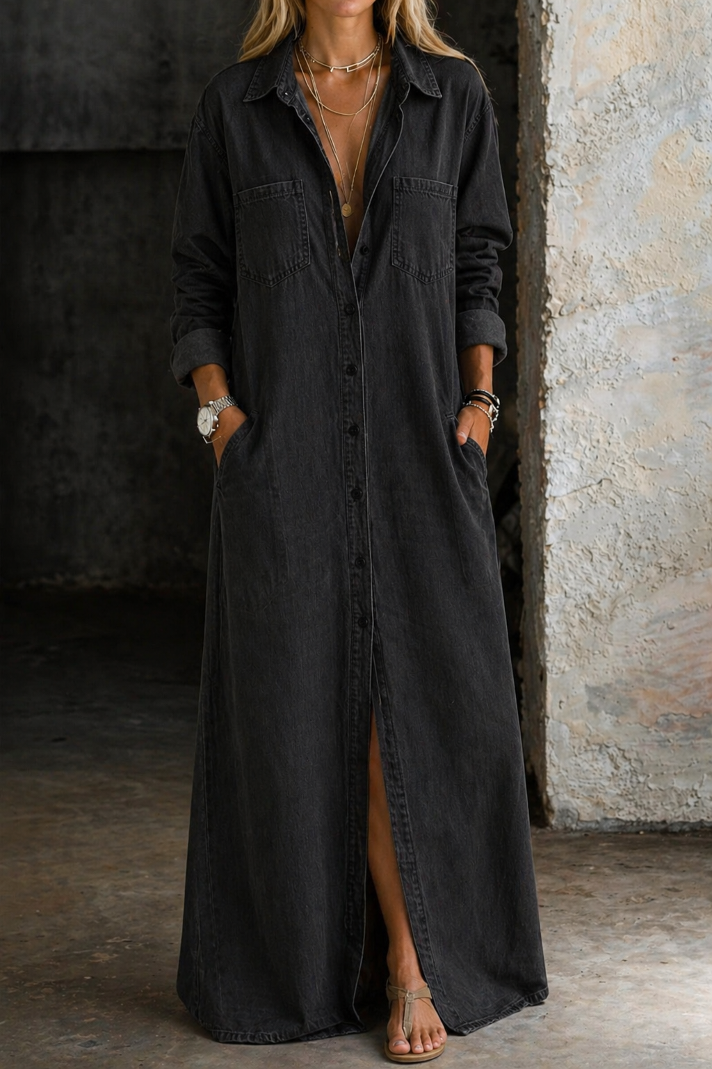 Maas & Mode® | Denim Delana knopen jurk
