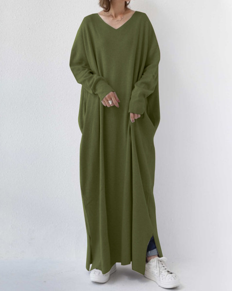 Maas & Mode® | Modieuze Lange Mouwen V-hals Jurk