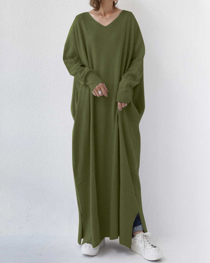 Maas & Mode® | Modieuze Lange Mouwen V-hals Jurk