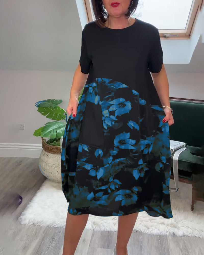 Maas & Mode® | Patchworkjurk met Ronde Halslijn en Bloemenprint
