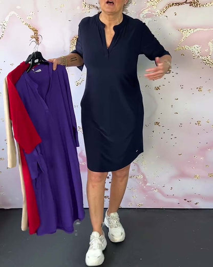 Maas & Mode® | Effen jurk met V-hals