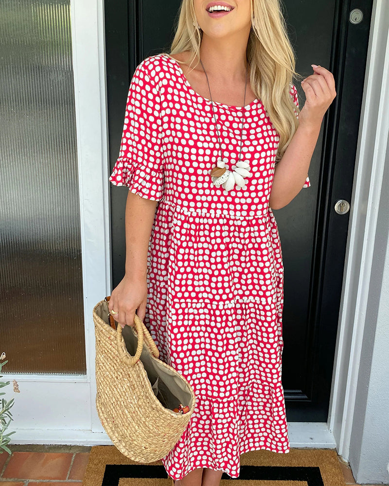 Maas & Mode® | Midi-jurk met ronde hals en stippenprint