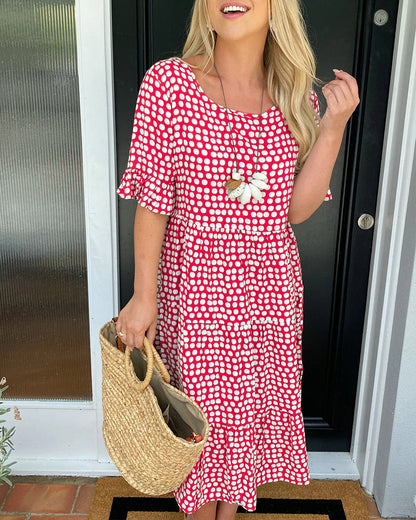 Maas & Mode® | Midi-jurk met ronde hals en stippenprint