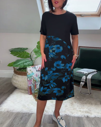 Maas & Mode® | Patchworkjurk met Ronde Halslijn en Bloemenprint