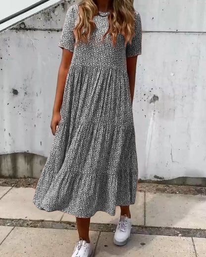 Maas & Mode® | Jurk met korte mouwen en bloemenprint