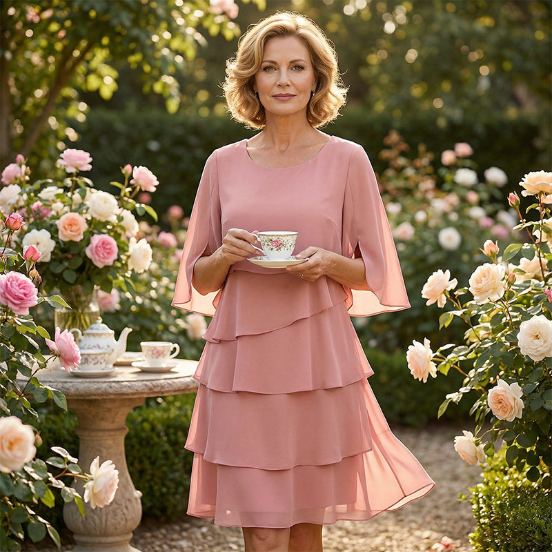Maas & Mode® | Elegante gelaagde jurk met ruchesmouwen voor dames