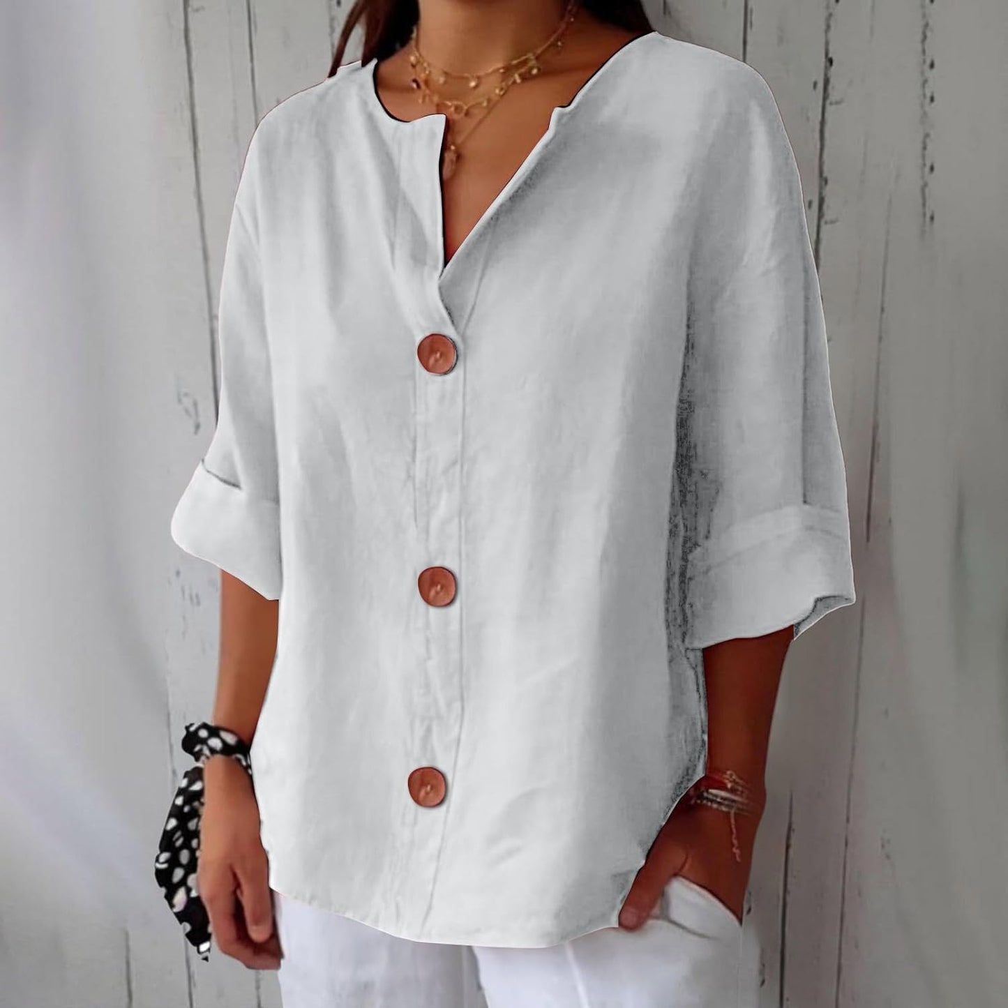 Maas & Mode® | Minimalistische Blouse met Verticale Structuur