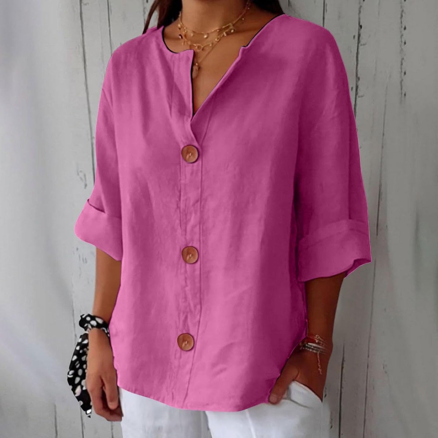 Maas & Mode® | Minimalistische Blouse met Verticale Structuur