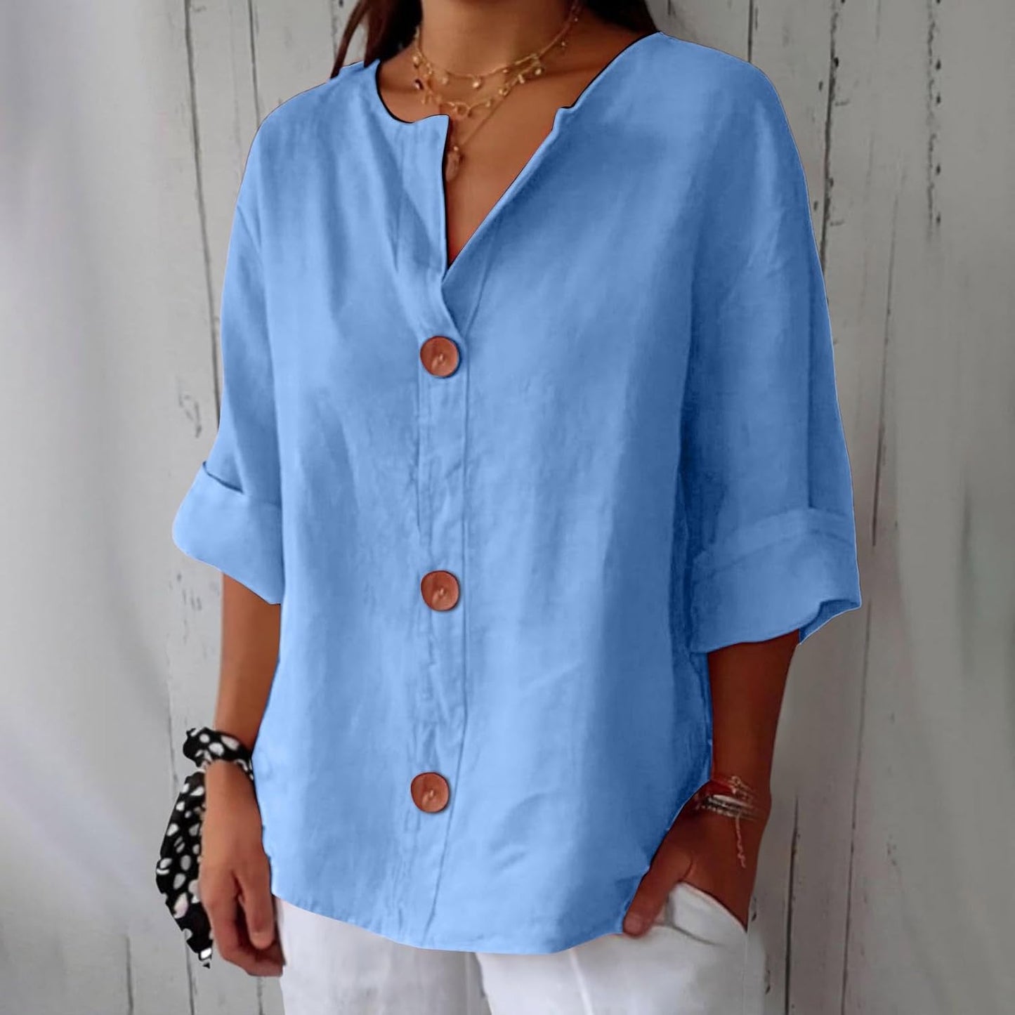 Maas & Mode® | Minimalistische Blouse met Verticale Structuur