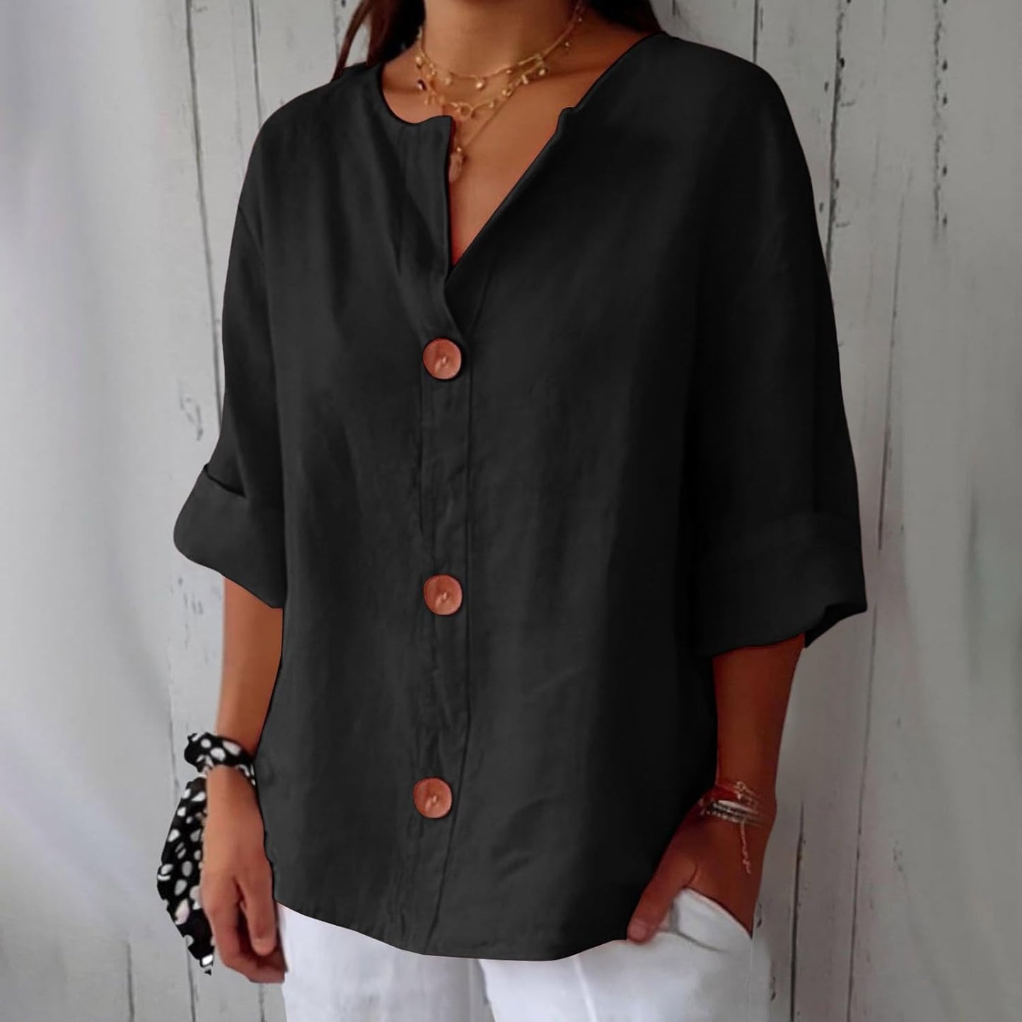 Maas & Mode® | Minimalistische Blouse met Verticale Structuur
