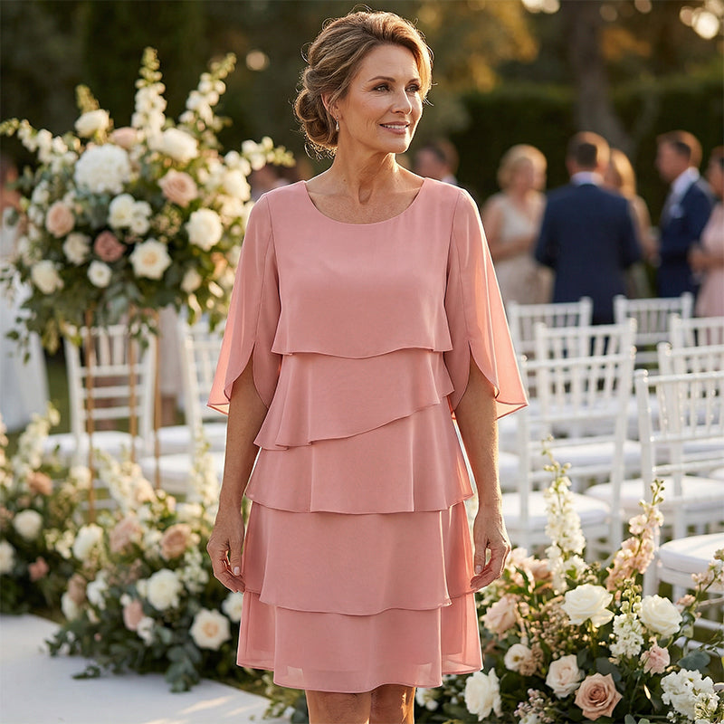 Maas & Mode® | Elegante gelaagde jurk met ruchesmouwen voor dames