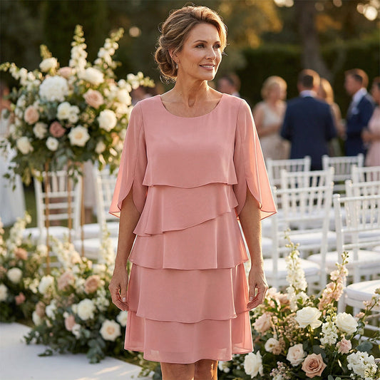 Maas & Mode® | Elegante gelaagde jurk met ruchesmouwen voor dames