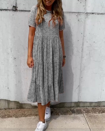 Maas & Mode® | Jurk met korte mouwen en bloemenprint