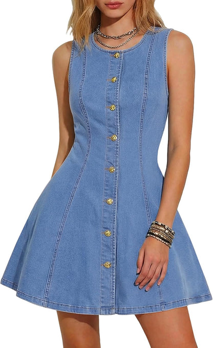 Maas & Mode® | Romy Mouwloze Denim jurk