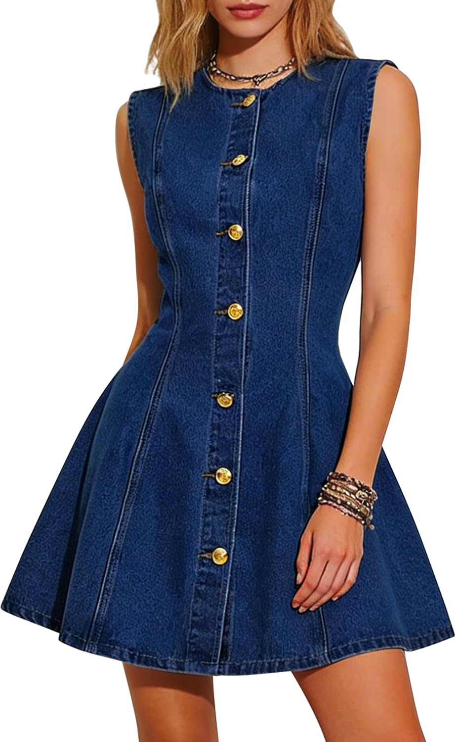 Maas & Mode® | Romy Mouwloze Denim jurk