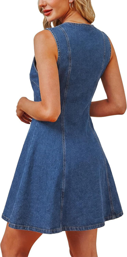 Maas & Mode® | Romy Mouwloze Denim jurk