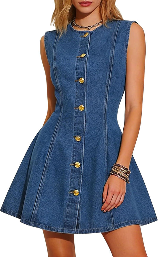 Maas & Mode® | Romy Mouwloze Denim jurk
