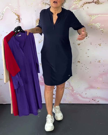 Maas & Mode® | Effen jurk met V-hals