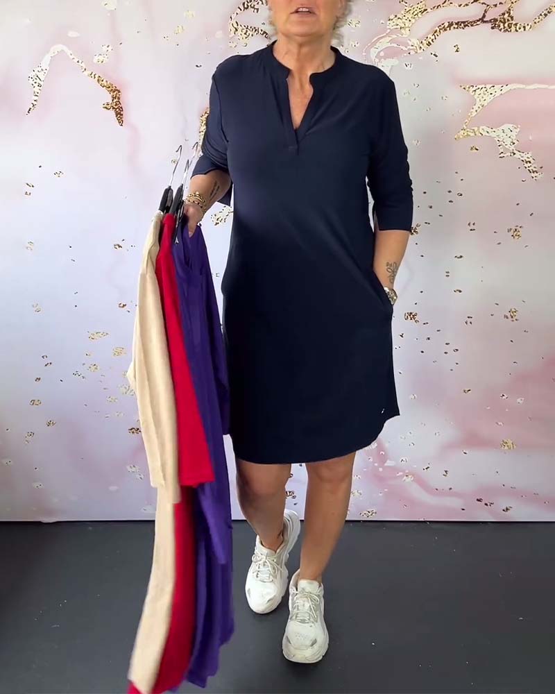Maas & Mode® | Effen jurk met V-hals